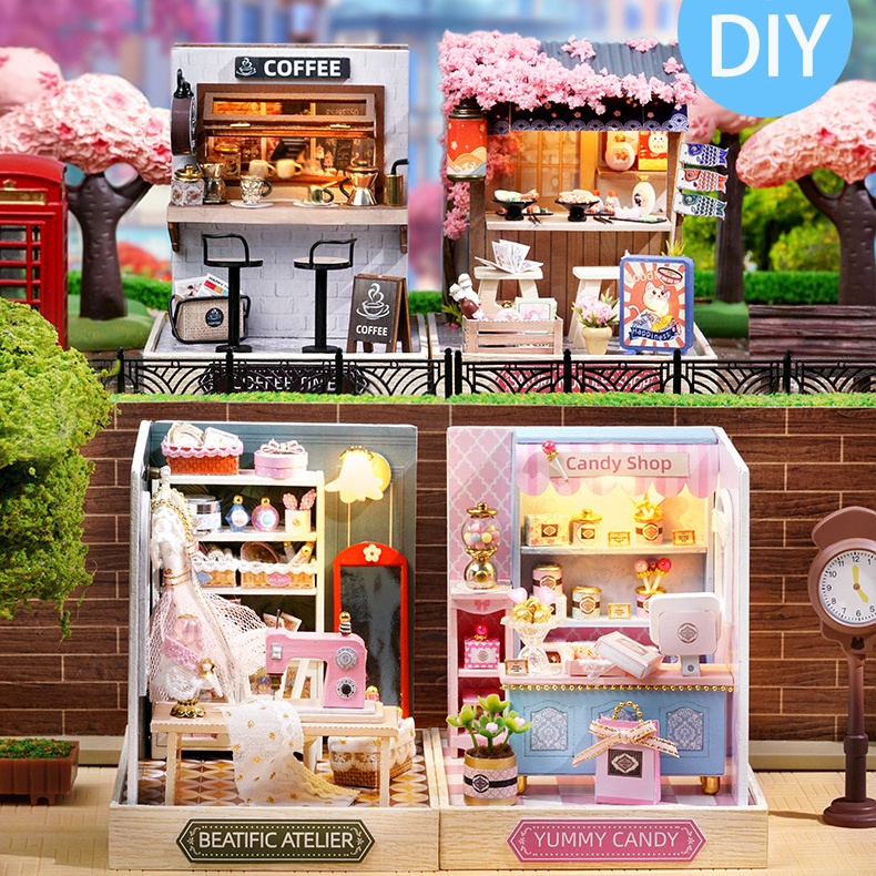 Mô Hình Nhà Búp Bê mini DIY Bằng acrylic Chống Bụi Có Đèn LED