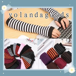 Găng Tay Cotton Dệt Kim Hở Ngón Mềm Mại Họa Tiết Kẻ Sọc Thời Trang
