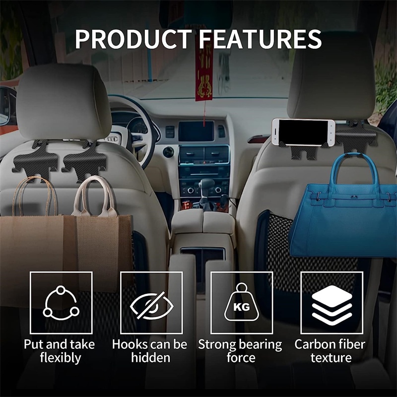 Móc Treo Đồ Bằng Sợi Carbon Gắn Sau Lưng Ghế Xe Hơi Thông Dụng