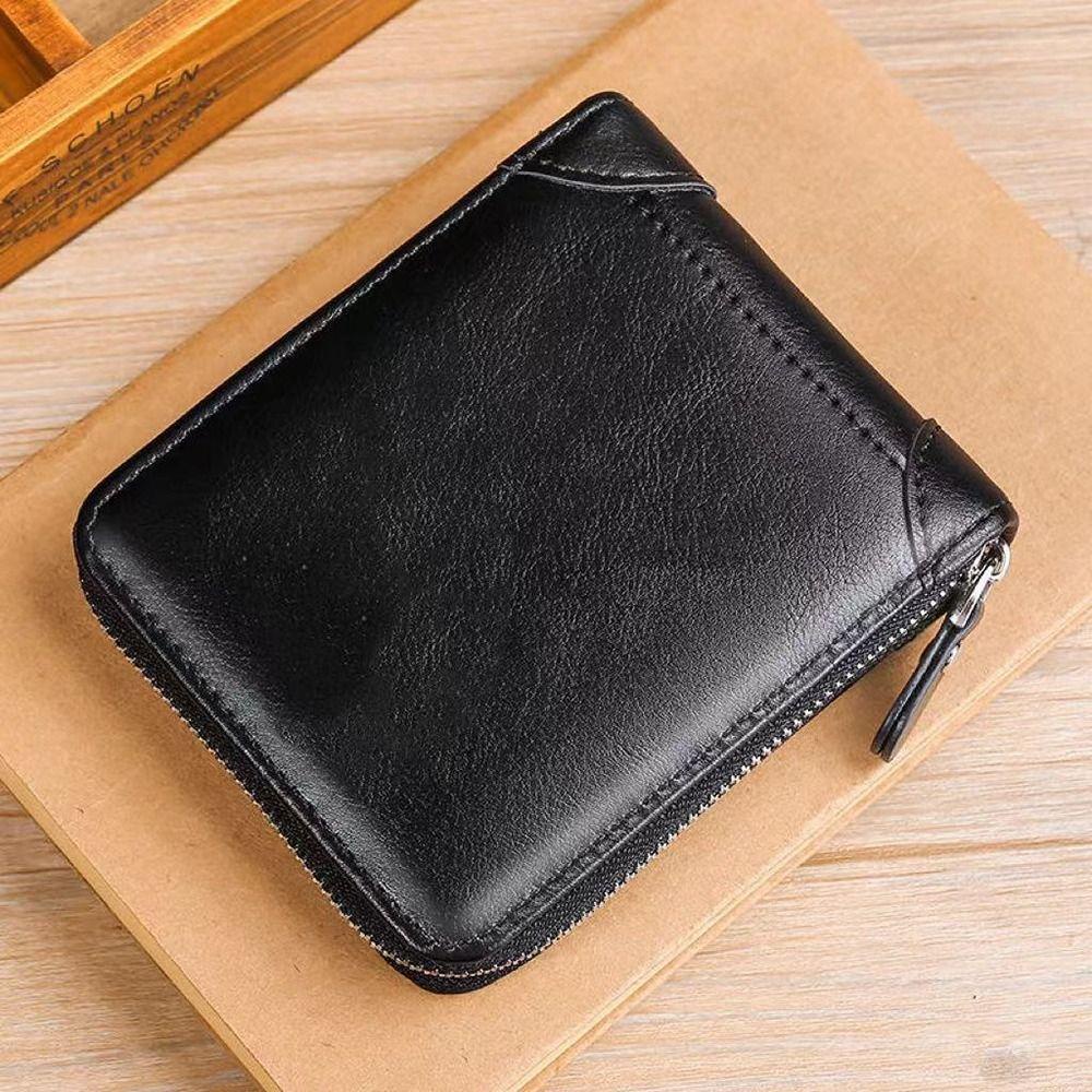 Shanhai Ví Da pu Dáng Ngắn Có Khóa Kéo Đựng Thẻ Đa Năng Thanh Lịch Cho Nam