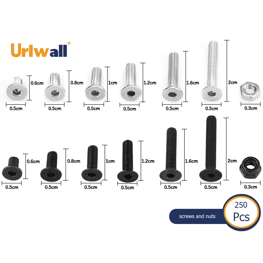 Urlwall Bộ 250 Ốc Vít Đầu Lục Giác M3 Bằng Thép Không Gỉ / Hợp Kim Dùng Sửa Chữa Đồ Dùng Gia Đình
