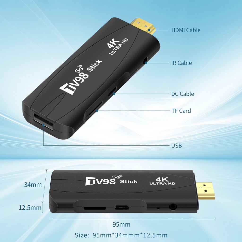 Gậy TV Thông Minh Android TV 98 4K 2.4G 5G Wifi Android 12.1 Rockchip 3228A 8GB / 128GB 4K HD 3D Android 12 X96 Q3 Và Phụ Kiện