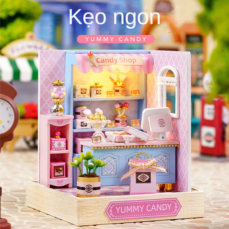 Mô Hình Ngôi Nhà Mini Hạnh Phúc A Pavilion DIY Cửa Hàng Mì Hoa Anh Đào Cà Phê Bánh Kẹo Ngon