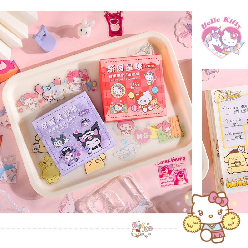 Hộp 100 Miếng Dán Trong Suốt Hình Sanrio Dễ Thương Cho Bé