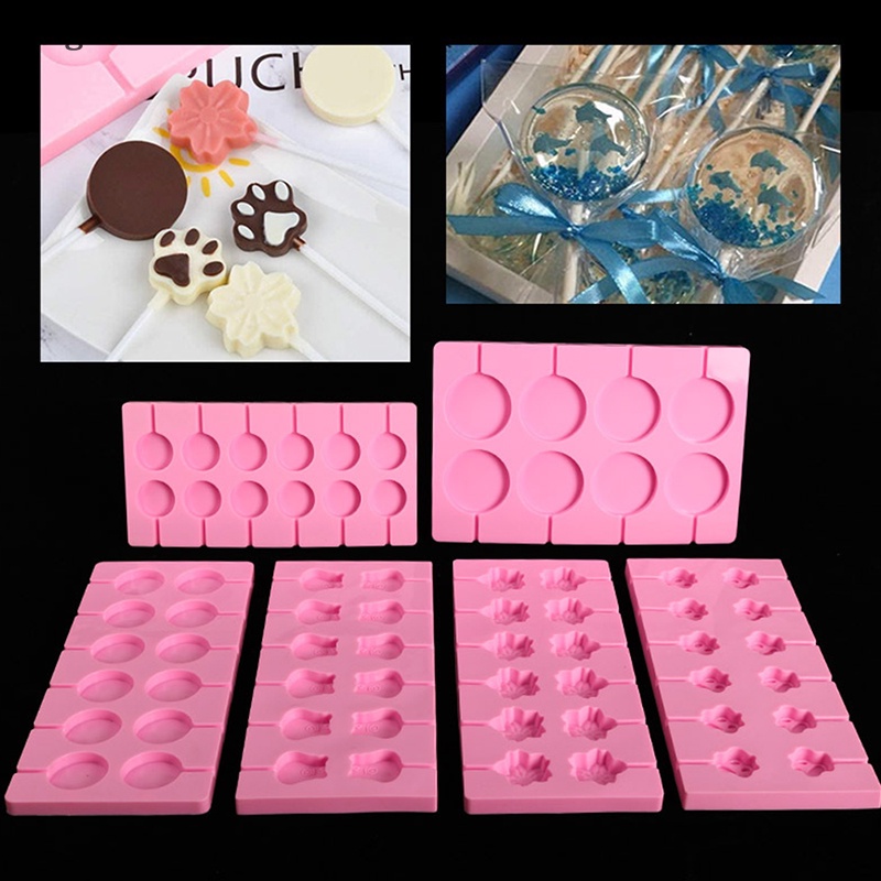 Set 1 Khuôn Silicon Làm Kẹo Mút Kèm 12 Que Hút Tiện Dụng