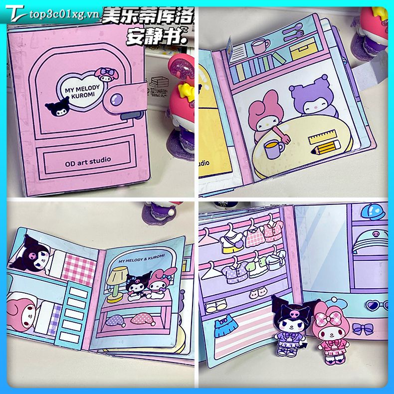Origami Sanrio Sách yên tĩnh Kuromi Cô gái sinh viên Dress Up Doudou Đồ chơi giáo dục dành cho trẻ em Tự làm búp bê vải Crayon Shin-chan