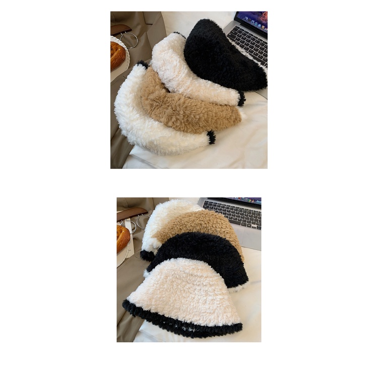 Mũ Bucket Lông Nhung Màu Đen Phong Cách Thời Trang Thu Đông Hàn Quốc Dành Cho Nữ