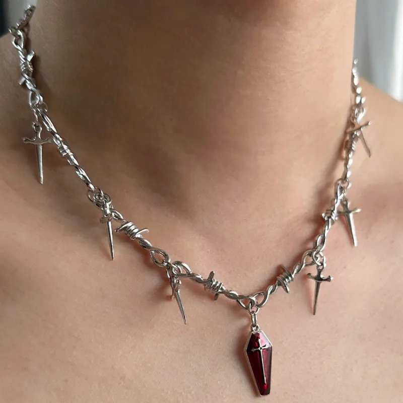 Vòng cổ Mạ Bạc Y2K Mặt Hình Thanh Kiếm Phong Cách Gothic Thời Trang Cho Nam Và Nữ
