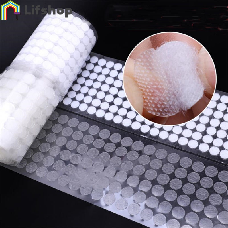 Hình tròn tự buộc dây hình dán ma thuật móc tiền xu / dấu chấm trắng hình dán đĩa / băng có kích thước doule trong suốt hình dán keo mạnh / 10/15 / 20mm tự dính chấm dính
