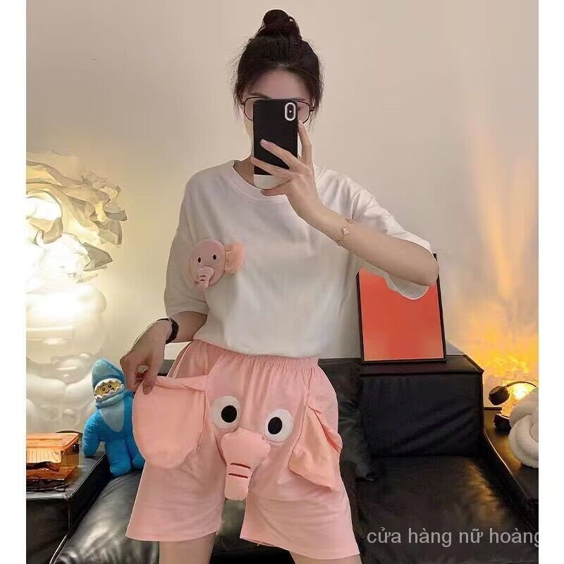 Bộ Đồ Ngủ Pijama Ba Chiều In Hình Chú Voi Dễ Thương Thời Trang Mùa Hè Cho Cặp Đôi