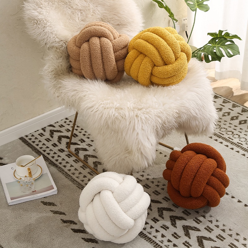 Gối Lông Cừu Cuộn Tròn Thắt Nút Bằng Tay Trang Trí Ghế sofa Phòng Khách