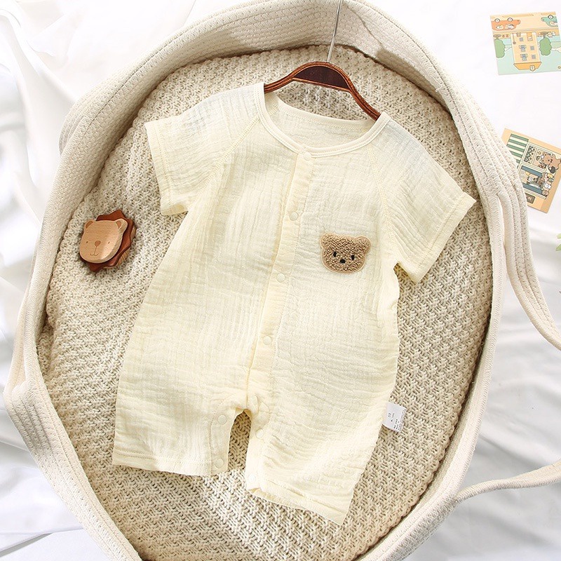 Áo Liền Quần Bằng cotton Mỏng Tay Ngắn In Họa Tiết Gấu Hoạt Hình Dễ Thương Thời Trang Mùa Hè 2023 Dành Cho Bé Trai