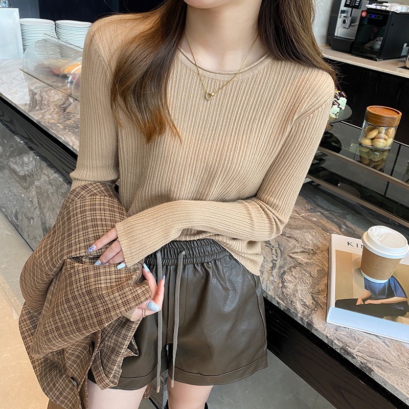 White bottoming shirt Women's Spring and Autumn inner round neck knitwear loose top new autumn and winter cashmere sweater MC pack WDQX