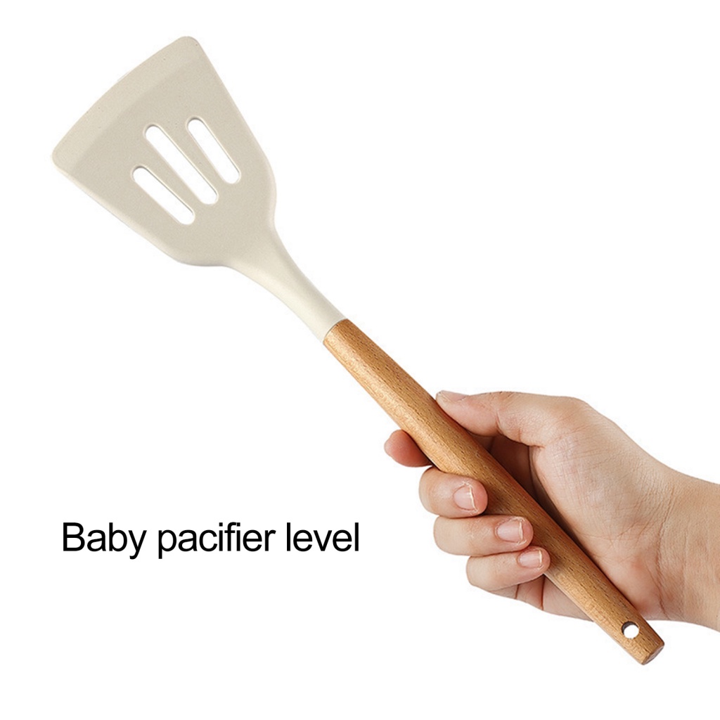 Thìa Xẻng Nấu Ăn Bằng Silicone Cán Gỗ Có Lỗ Treo Cho Nhà Hàng