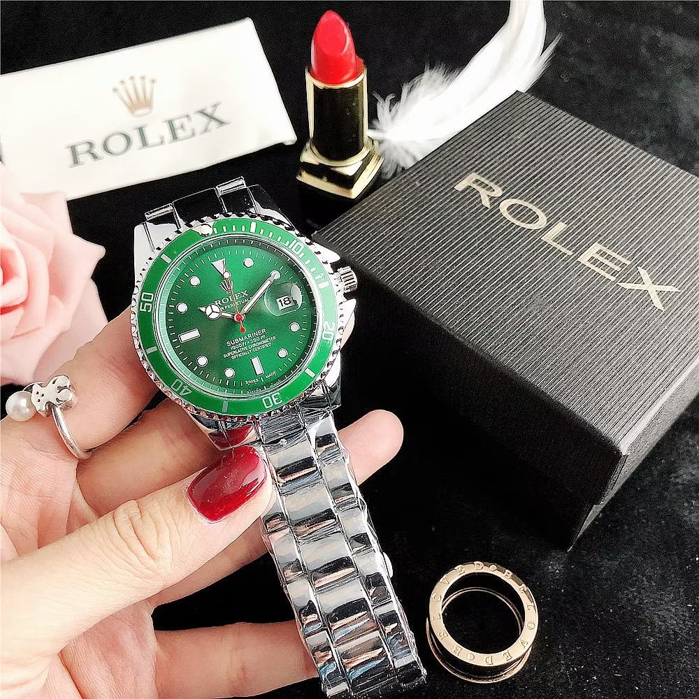 Đồng Hồ Rolex Mặt Tròn Đính Kim Cương Dây Da Thép Không Gỉ Thời Trang Cho Cặp Đôi