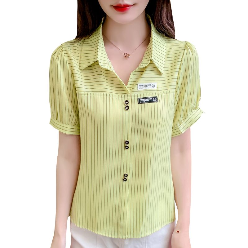 Áo sơ mi nữ polo cổ sọc voan ghi nhãn áo sơ mi