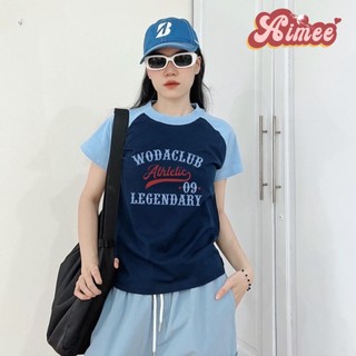 Áo baby tee raglan phối tay màu xanh dương Athletic chất cotton 100%