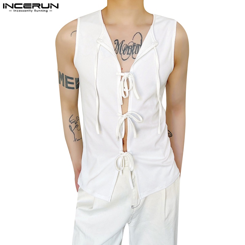 INCERUN Áo Ba Lỗ Cổ Chữ V Màu Trơn Dáng Ôm Thời Trang Hàn Quốc Cho Nam