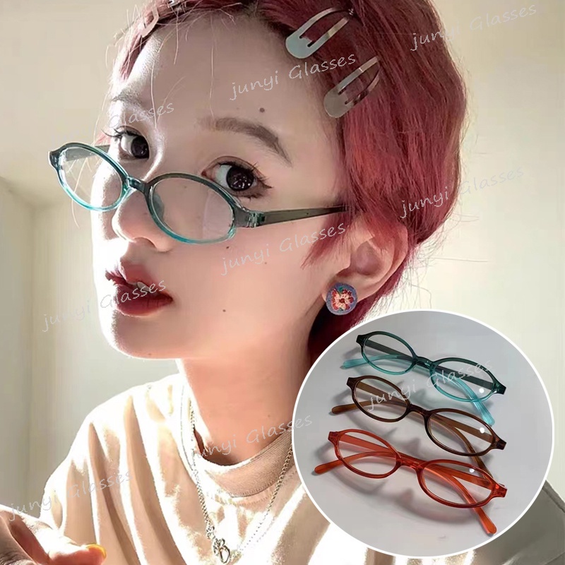 Mắt Kính Chống Ánh Sáng Xanh Gọng Oval Nhỏ Y2K Phong Cách Đường Phố Millennium Spicy Bảo Vệ Mắt Kính Máy Tính Trong Suốt Có Thể Được Trang Bị Với Tròn