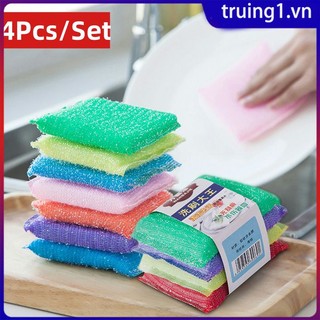 4 miếng bọt biển vệ sinh hộ gia đình bát đĩa hai mặt miếng bọt biển rửa cọ rửa gạch miếng bọt biển làm sạch dụng cụ vệ sinh nhà bếp truing1