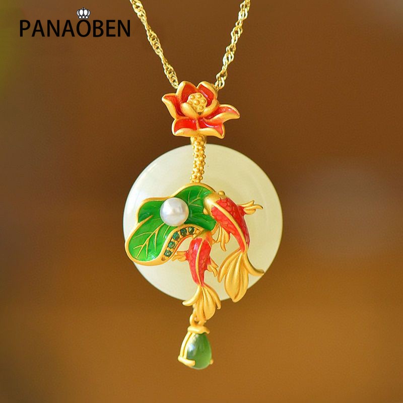 Ốp Điện Thoại Họa Tiết PANAOBEN Độc Đáo Thời Trang♥ Mặt Vòng cổ Hình Lá Sen / Cá Vàng Tráng Men Sang Trọng Thời Trang Cho Nữ