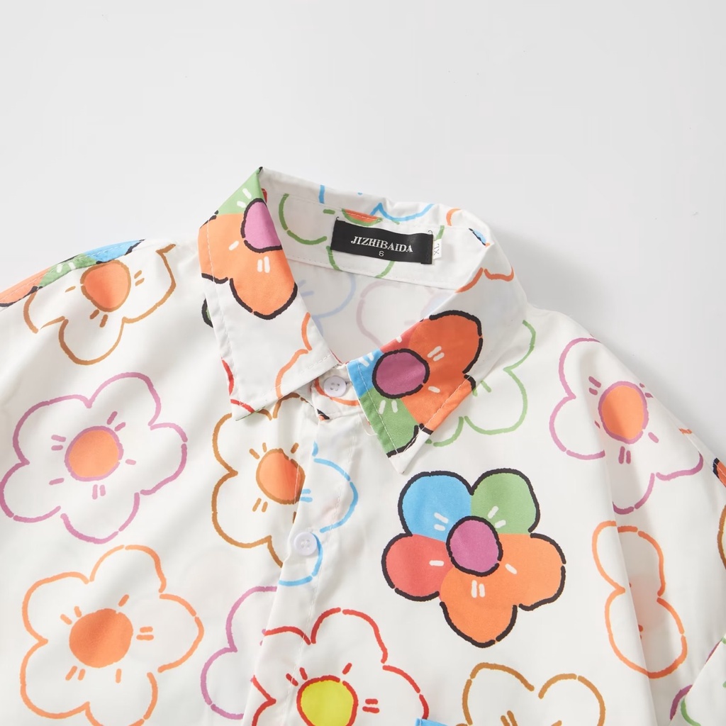 Áo Sơ Mi Tay Ngắn Cổ Đứng In Họa Tiết Hoa Đơn Giản Thời Trang Mùa Hè Phong Cách Hàn Quốc Cho Nam