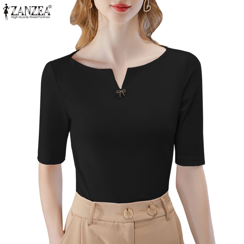 Zanzea Áo Thun Nữ Tay Lửng Cổ Chữ V Thời Trang Vintage