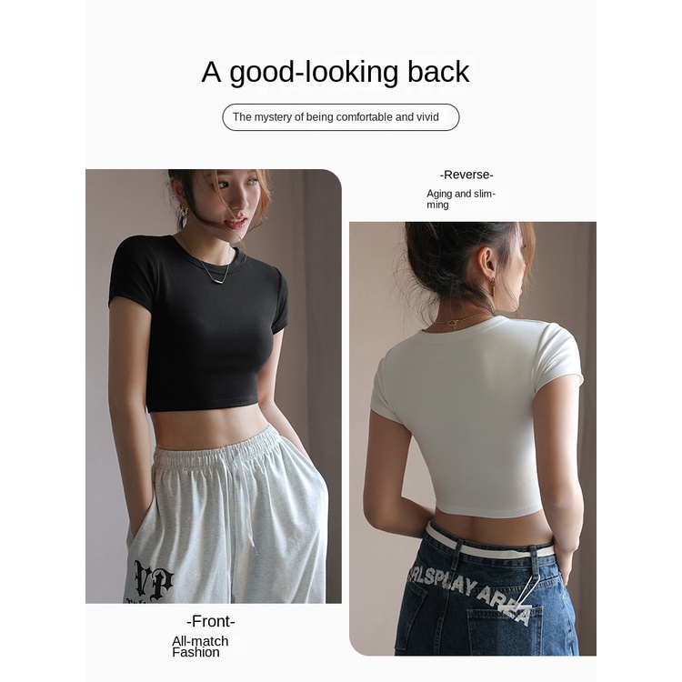 Áo Thun Lửng Ngắn Tay Có Đệm Ngực Thời Trang Mùa Hè Hàng Mới Dành Cho Bạn Nữ