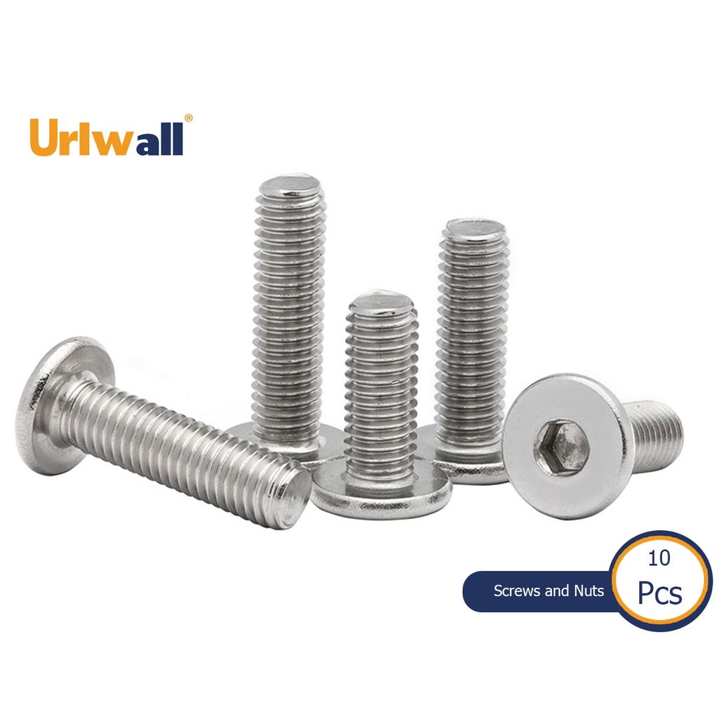 Urlwall Set 10 Bu Lông Đầu Lục Giác Dẹp Siêu Mỏng Bằng Thép Không Gỉ CM M2 M2.5 M3 M4 M5 304