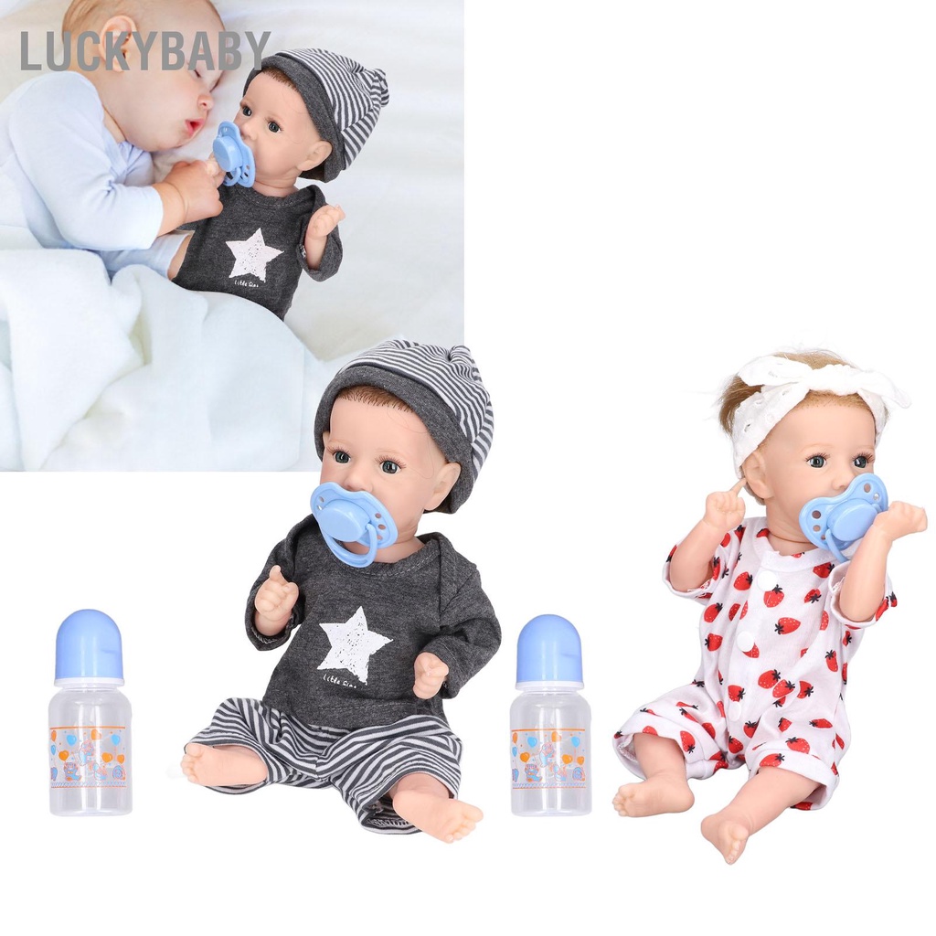 LUCKYBABY Búp bê em bé tái sinh 12 inch Tay chân linh hoạt Đồ chơi búp bằng silicon mềm giống như thật với bình sữa