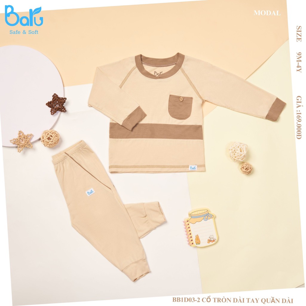 Bộ Balu Modal dài tay túi ngực cho bé trai bé gái