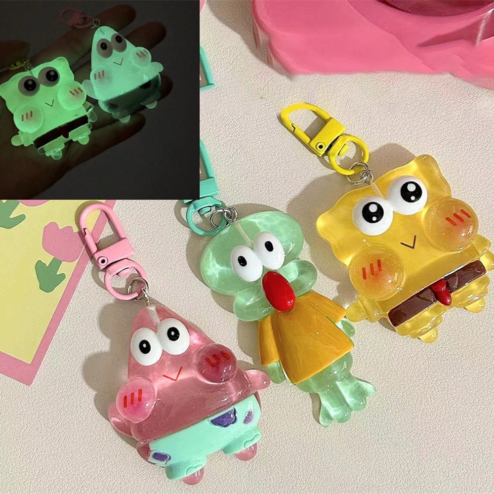 Cartoon glow-in-the-dark spongebob keychain dễ thương pie big star bag treo pendents phụ kiện quà tặng sinh nhật cho bạn bè