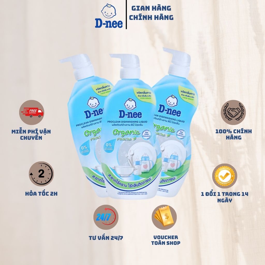 (Combo 3 Chai) Nước xúc bình sữa Dnee 600ml XD - Nước rửa chén An toàn cho bé