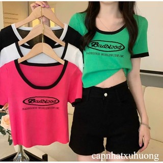 Áo thun croptop tay ngắn cổ tròn viền in chữ BADBLOOD MÀU năng động dễ thương nữ MC capnhatxuhuong