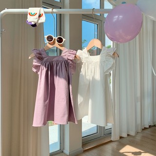 Váy cô gái mùa hè mỏng cotton trắng trẻ em váy ngắn tay a-line