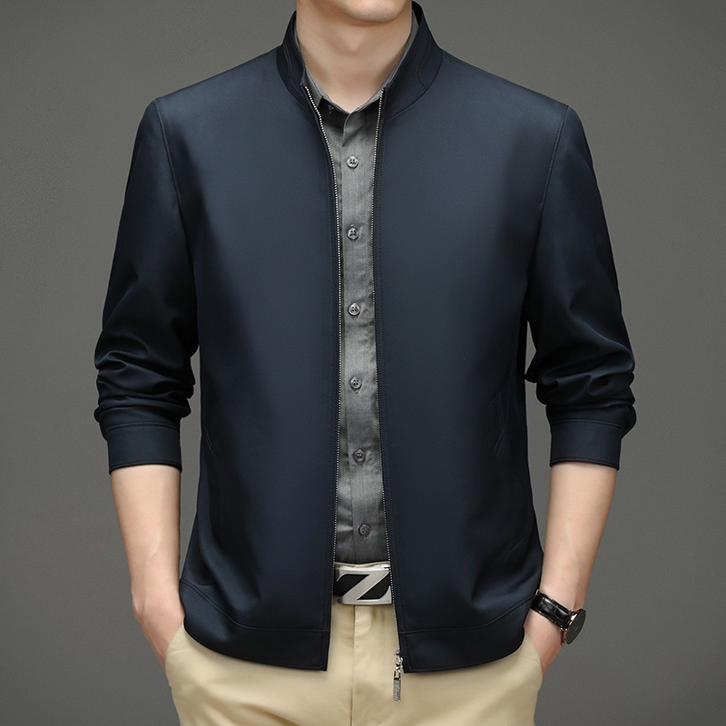 Áo Khoác Tay Dài Dáng Rộng Cổ Đứng Màu Trơn Phong Cách Hàn Quốc Thời Trang Cho Nam