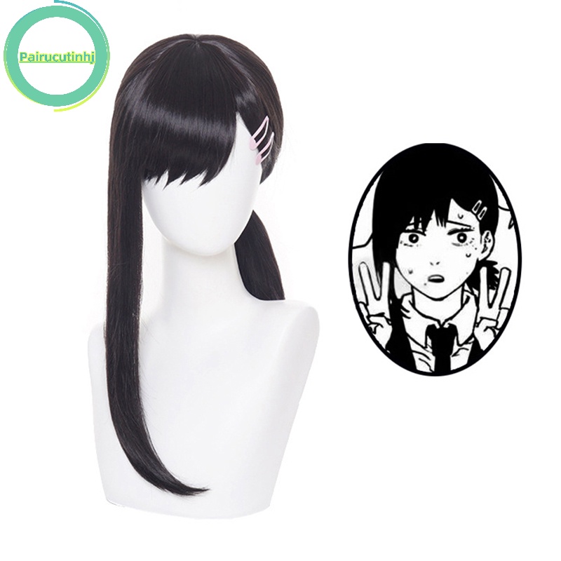 Pairhj anime chain man igashiyama kobeni cosplay wig dài 35cm màu đen chịu nhiệt tổng hợp tóc bên tóc giả vn