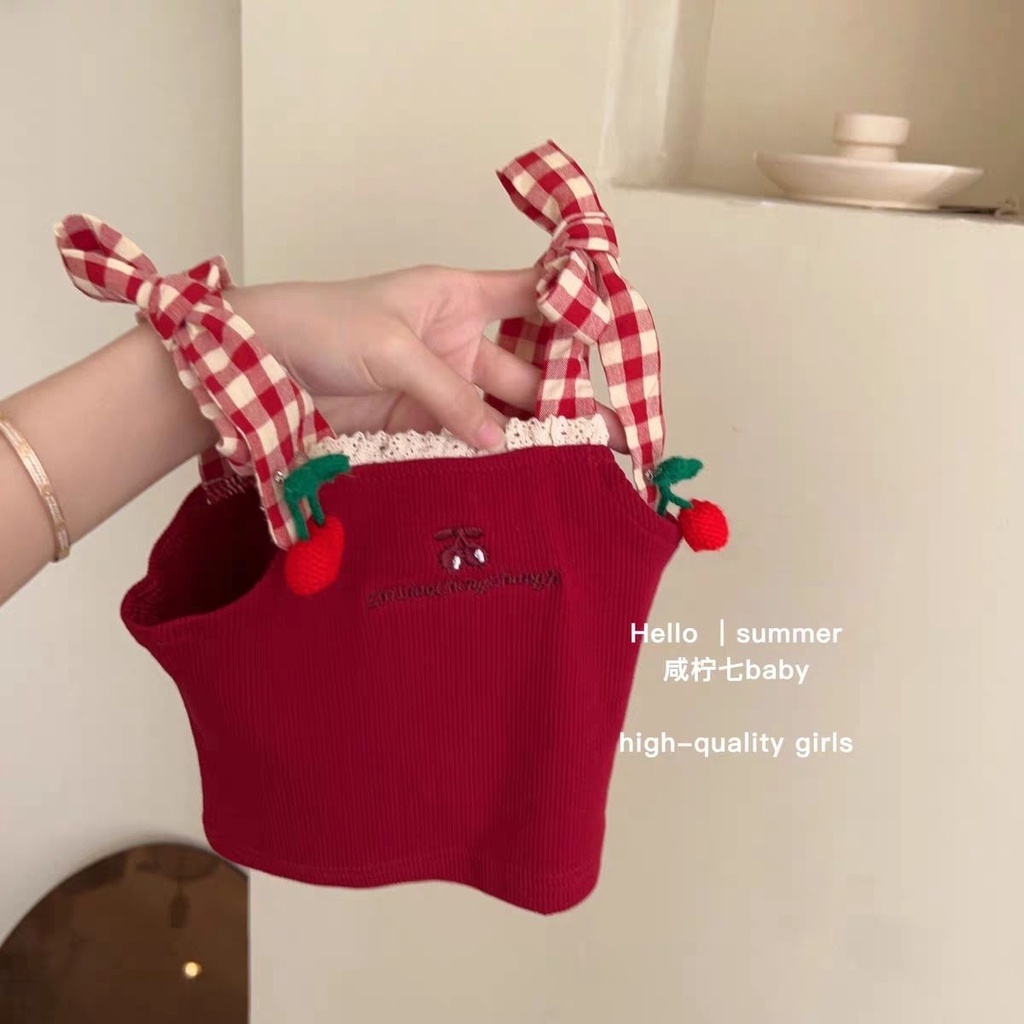 Bộ Áo Hai Dây Thêu Họa Tiết cherry Phong Cách Hàn Quốc Thời Trang Mùa Hè Mới Cho Bé Gái