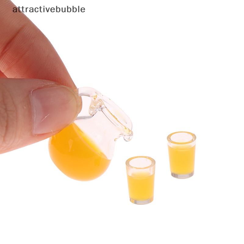 Atvn 3 cái / bộ 1:12 dollhouse miniature drink cup orange juice jug model kitchen decor martijn