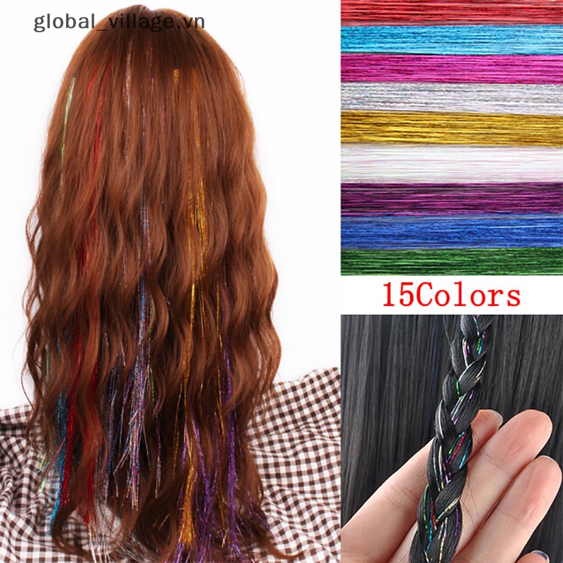 120 sợi dây buộc tóc bling silk hair flare strands glitter rain hair decor
