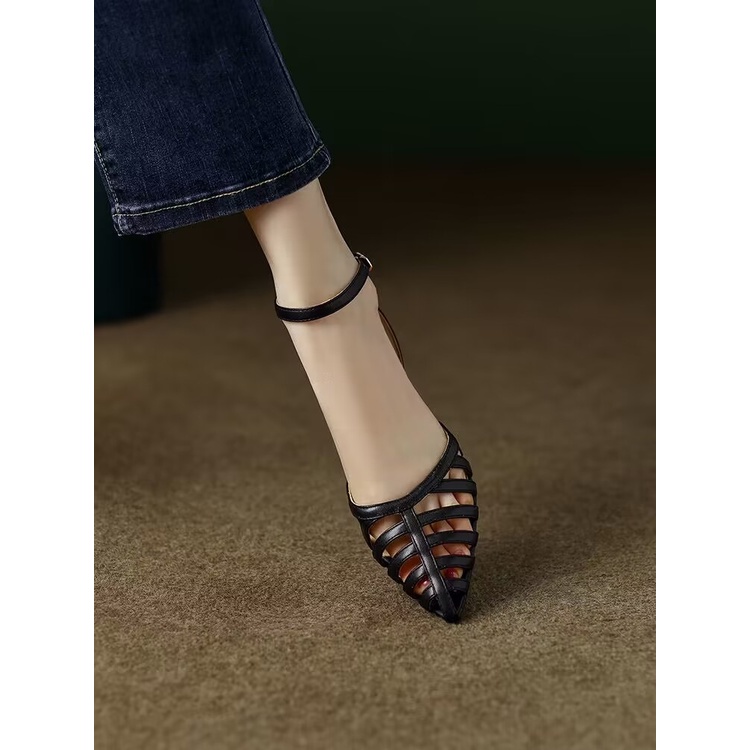 Giày Cao Gót Mũi Nhọn Thắt Dây Thoáng Khí Cho Nữ