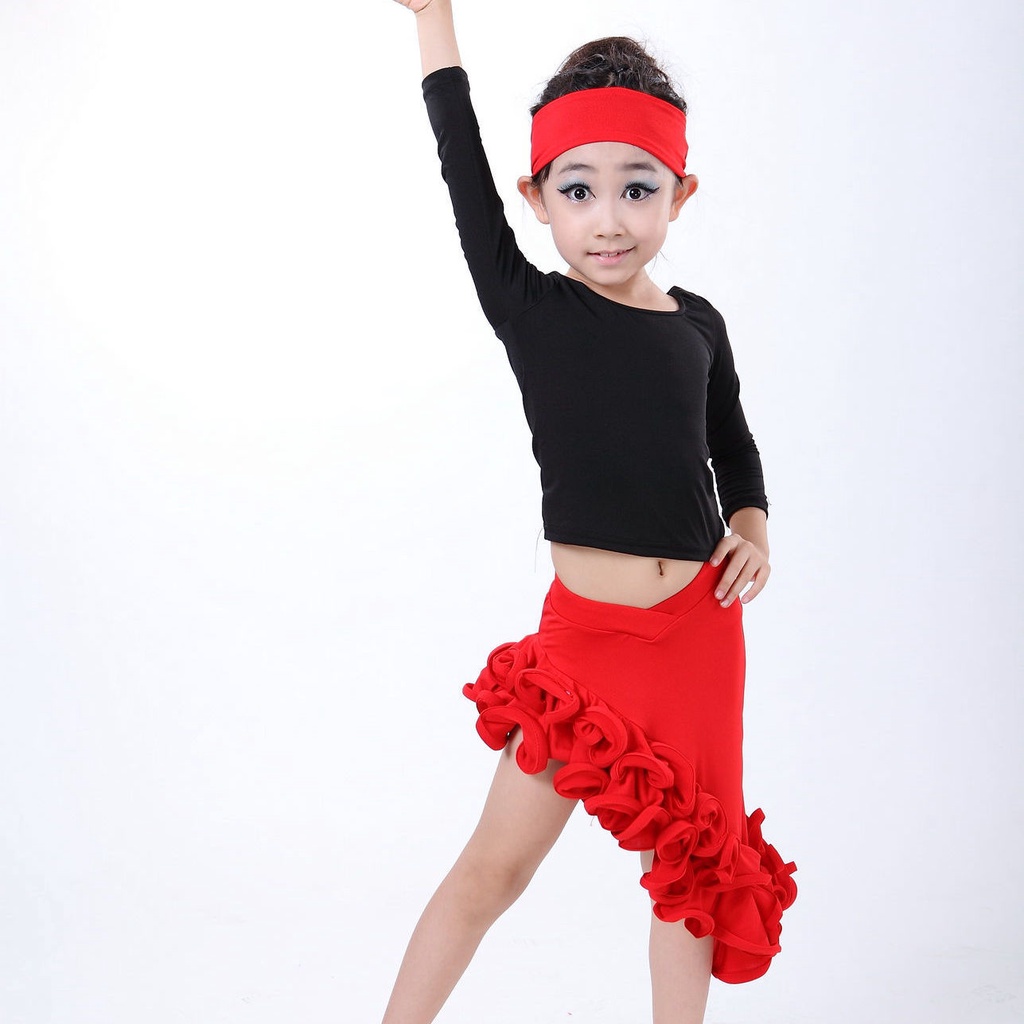 New latin three-piece suit trẻ em khiêu vũ đua xe phù hợp với thực hành váy mùa hè dài tay và tay ngắn cô gái kiểm tra váy tập thể dục quần áo