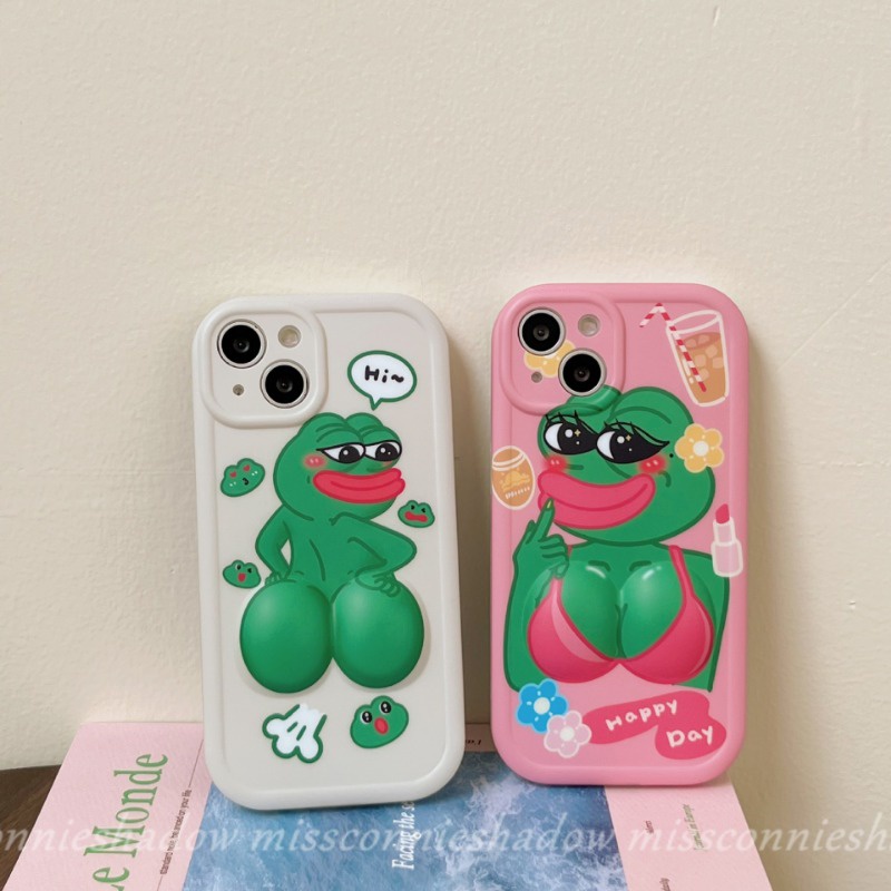 Phim hoạt hình 3d giải nén hạnh phúc trà sữa cặp đôi ếch vui nhộn vỏ điện thoại tương thích cho iphone 6 6s 7 8 plus xr 12 14 11 13 pro max 11 pro max x xs max se véo khuôn mặt bóng