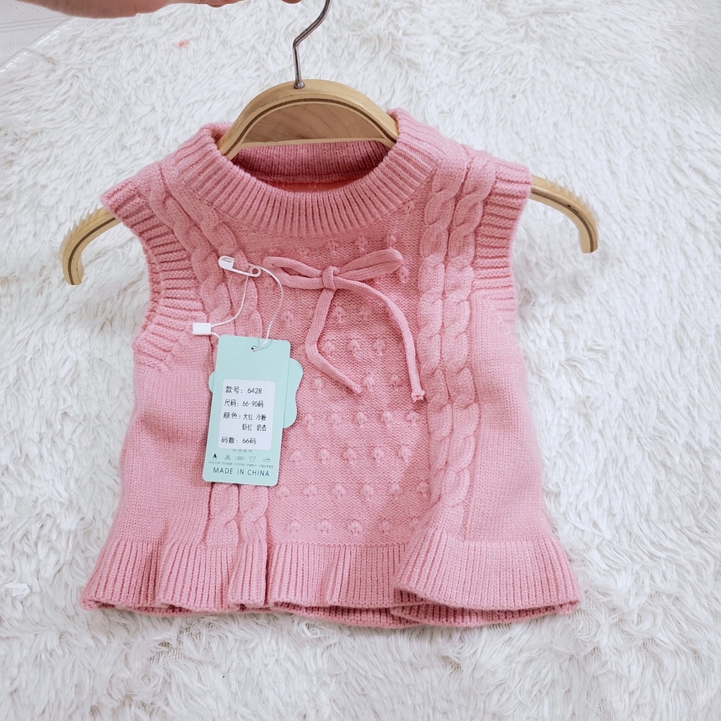 Áo gile len sơ sinh quảng châu mùa đông cổ tròn chui đầu mềm mịn co giãn cho bé gái 5-10kg 6428