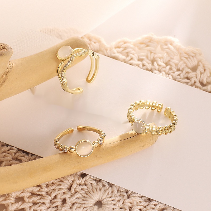 Nhẫn opal hàn quốc nữ two-piece niche mở vòng ngón trỏ có thể điều chỉnh phong cách mát mẻ retro độc đáo nhẫn độc đáo