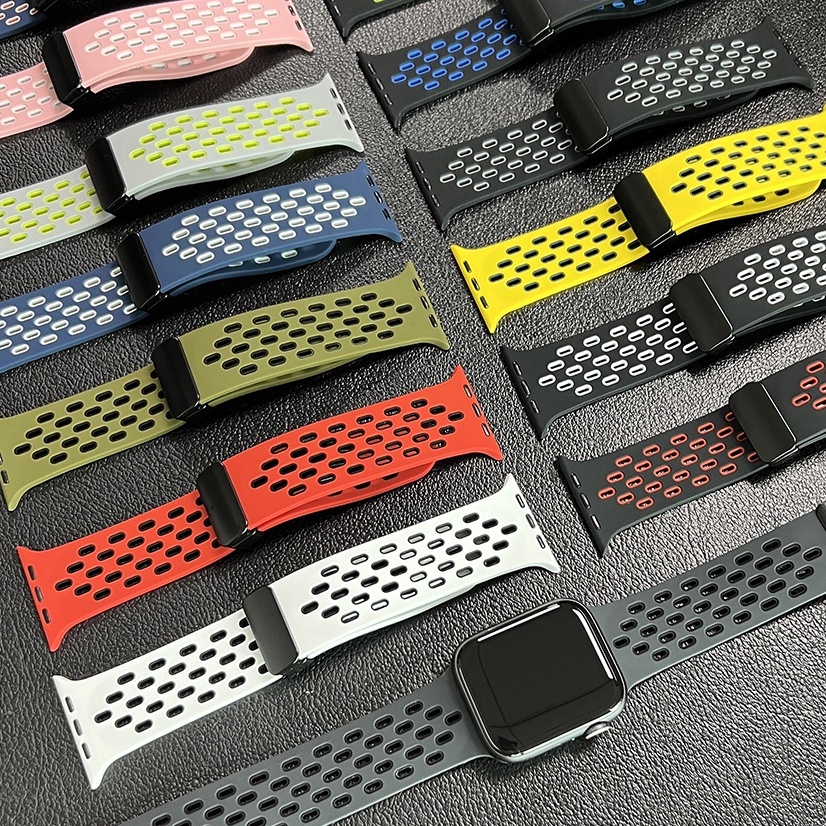 Dây đeo đồng hồ silicon d khóa từ tính cho apple smartwatch series 8 7 se 6 4 4 4 4 4 4 45 49mm