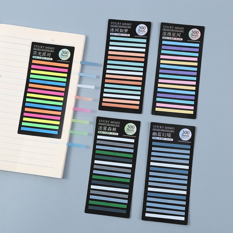 Giấy Note 300 tờ Đánh Dấu Trang Đơn Giản Ghi Chú Highlight Dòng Bookmark Nhiều Màu Gấu Mon