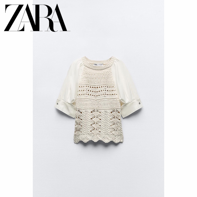 Zara new women's splicing sleeve knitwear