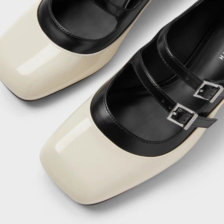 Ngón chân vuông mid-heel giày nữ dây đeo phẳng gót dày giày gót chuyên nghiệp