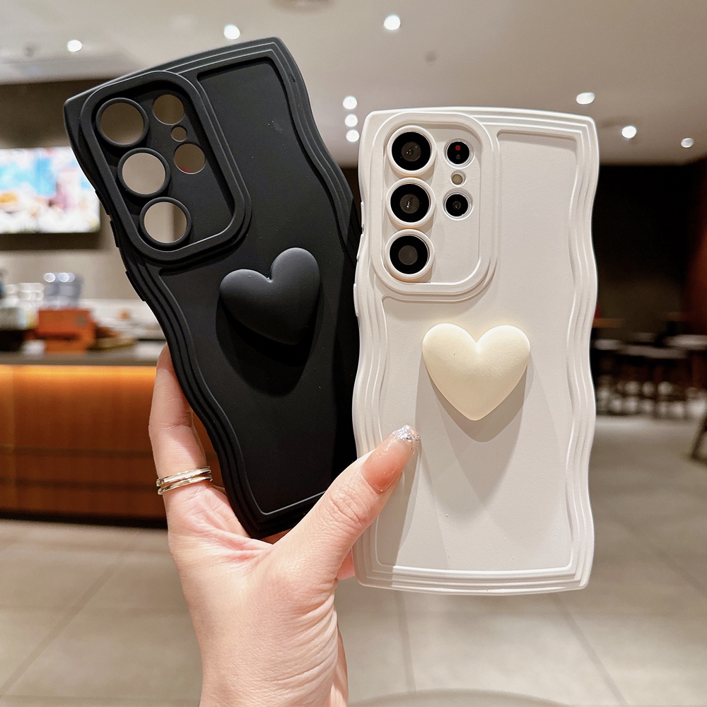 Ốp lưng dễ thương love heart wavy edge case cho samsung galaxy s23 s22 ultra s21 s20 fe plus soft cover